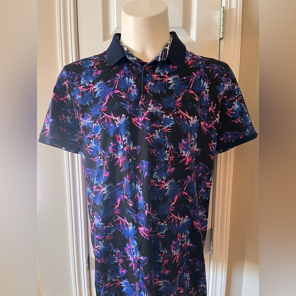 Mens Au Noir Floral All Over Print Golf Polo Shirt XL Like NEW